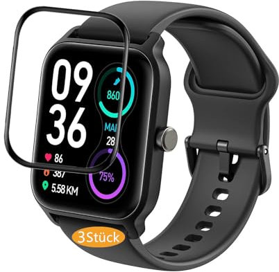 Frgnie Schutzfolie kompatibel für aeac IDW13 Smartwatch 1.8 (3 Stück) 3D Curved Full Cover Displayschutzfolie, kompatibel für Gydom, Parsonver Smartwatch 1,8 Zoll