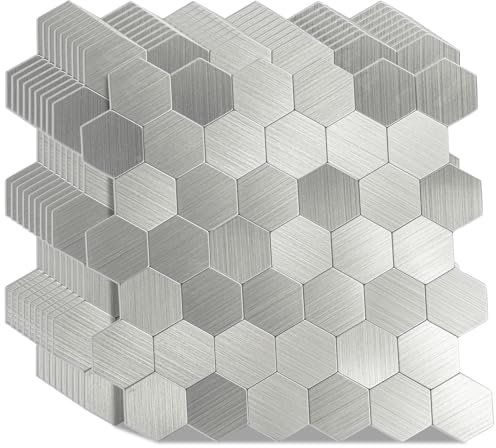 WoStick Piastrelle autoadesive da parete in metallo, spessore 4 mm, super resistenti, con metallo spazzolato, confezione da 10 fogli