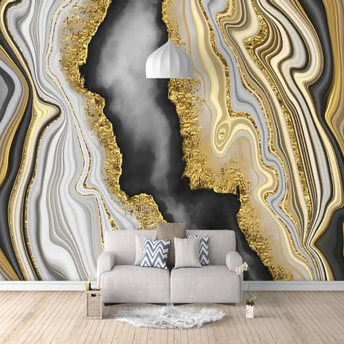 Luxurious Black Gold Marble Wallpaper Mural, Nordic Paint Fluid Decoration Mural, Wall Decoration for Bedroom Living Room 150 x 70cm