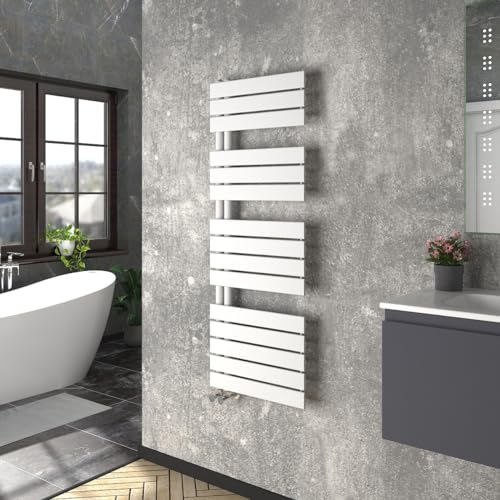 Warmehaus Designer Heated Towel Rail Bathroom Ladder Radiator Warmer Central Heating Rads Flat Panel White 1380x500mm