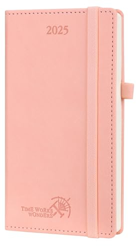 POPRUN Taschenkalender 2025 Klein 16,5 x 9 cm (Jan.2025-Dez.2025) - Kalender 2025 Klein mit PU-Leder - Terminplaner, Planer 1 Woche 2 Seite mit Stiftschlaufe - Rosa