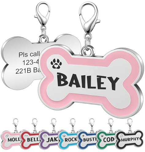 Hundemarke mit Gravur Personalisiert Dog Tag Hundeknochen Namensschild Hundehalsband Tiermarke auf der Rückseite eingravierter Nummer & Text