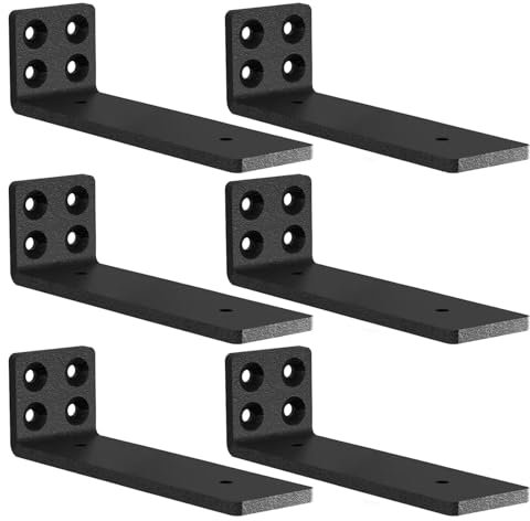 MLOQI 6 stück Regalhalterung Schwarz Regalwinkel Schwerlast, Regalwinkel Schwarz Metall, Wandhalterung Winkel regal 0,5 cm Dick 20 cm