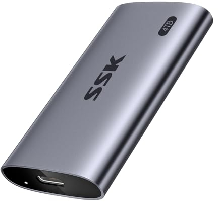 SSK Tragbare SSD 4 TB, bis zu 2000 MB/s Externe Solid-State-Laufwerke, Externe USB 3.2 Gen2X2 NVMe SSD-Festplatte, extrem geringer Stromverbrauch für iPhone 15/MacBook/Pro/OTG-Telefon/Laptops