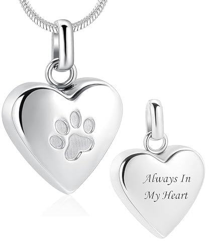 Pet Einäscherung Schmuck für Asche Anhänger Paw Print Pet Heart Urn Halskette Memorial Keepsake Schmuck für Haustier/Hund/Katze Asche