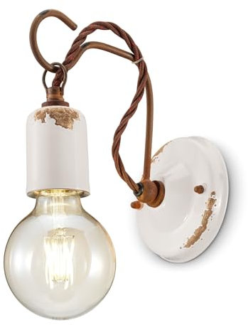 Licht-Erlebnisse Wandlampe Weiß Shabby antik Keramik Metall für E27 H: 18 cm klein Industrial Design Wandleuchte Wohnzimmer Küche Flur Beleuchtung