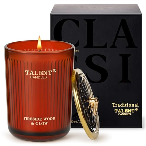TALENT Duftkerzen, Aromatherapiekerze aus natürlichem Sojawachs, 250 ml, traditioneller Stil, Kerzengeschenke für Frauen und Männer, Heimdekoration, Kaminholz und Glühen