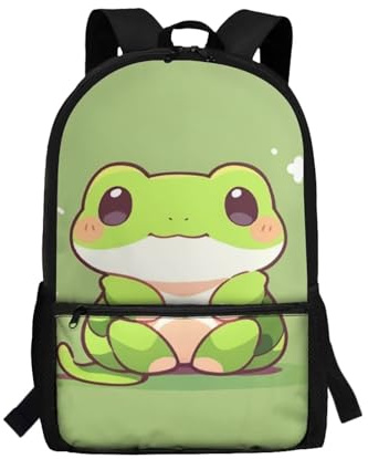 Showudesigns Schultasche für Jungen und Mädchen, 8–12, Mittelschulrucksack mit Seitentasche, Süßer Frosch, Einheitsgröße