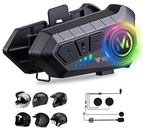 Xmenha Y10 Motorcycle Helmet Headset Bluetooth 5.3 Wireless Headphones, Schwarz, Over Ear, IPX6 Waterproof, 32H Playtime, 20Min Charge, Active Noise Cancellation, For Motorcycling