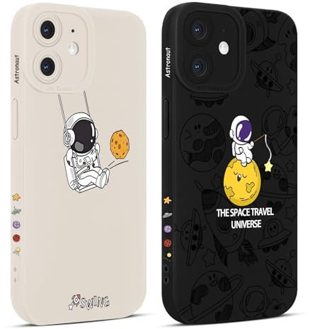 Foonary 2 Stück Handyhülle für Apple iPhone 12 Mini 5,4, Hülle mit Aesthetic Motiv Frauen Mädchen Mode Muster Design Case, Silikon TPU Bumper Schutzhülle Cover für iPhone 12 Mini, Astronaut