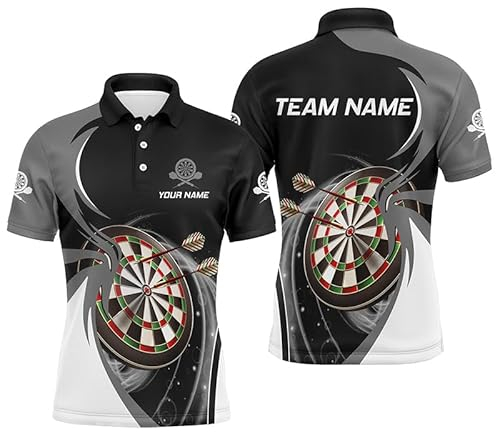 Personalisierte Graue und Schwarze Darts Polo & Quarter-Zip Bluse – Individuelles Shirt für Herren & Damen – Trikots L1075