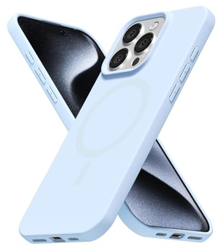 LoeoeL for iPhone 15 Pro Case Silicone Mag Safe, Compatible with Magsafe Ultra Slim Thin Magnetic Phone Case for Women Girls, Soft Rubber Gel Matte TPU Solid Color Minimalist Cover, Light Blue