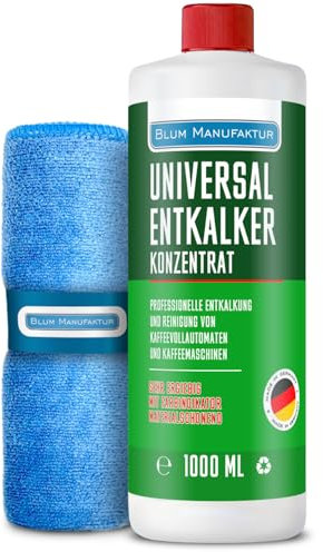Blum Manufaktur Descalcificador universal altamente concentrado (1000 ml) – Descalcificador para cafeteras y máquinas automáticas – Incluye vaso medidor y paño de microfibra para una limpieza precisa