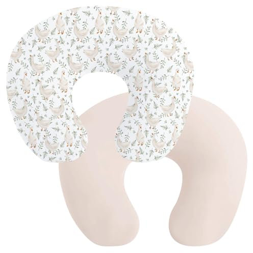 Winmany Confezione da 2 federe rimovibili per cuscino per allattamento al seno, per ragazzi e ragazze, comode, traspiranti e lavabili, 57,1 x 45,7 cm (foglie d'oca + beige)