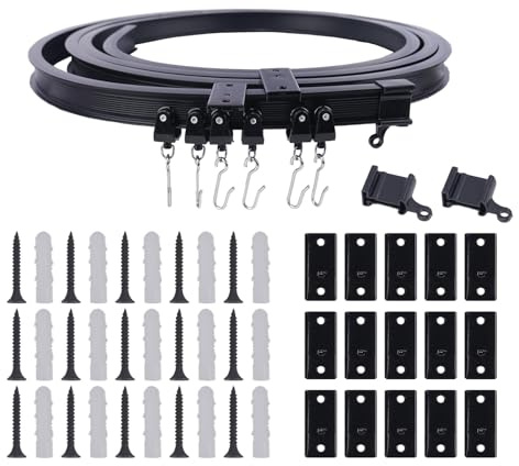 KJLEEN Binario flessibile per tenda da soffitto, 5 m, pieghevole, in plastica resistente, binario e accessori per finestra a golfo, roulotte, doccia, camper, divisorio (nero, 5 metri)