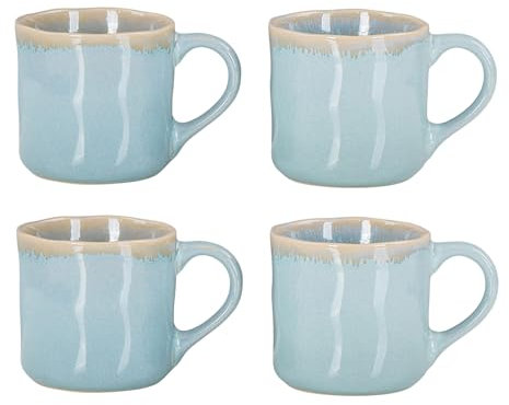 4er Set Steingut Becher 350ml Tasse Grün Kaffeetassen Modern Design Küche Kaffeepott Teetasse