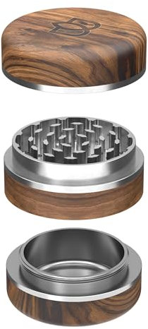 Bloomint Walnussholz Grinder Edelstahl 63 mm, 3‑teilig – Handgefertigt, Edelstahl Grinder für Kräuter, Gewürze und Herb