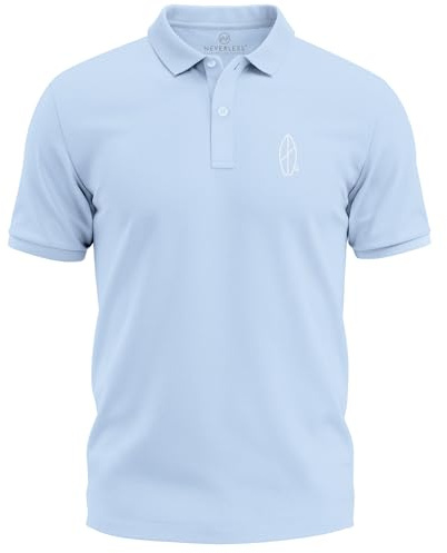 Neverless® Poloshirt Herren mit Surfbrett Print Kurzarm Polohemd aus Baumwolle Surfer Style mit Logoprint Modern Fit Hellblau M