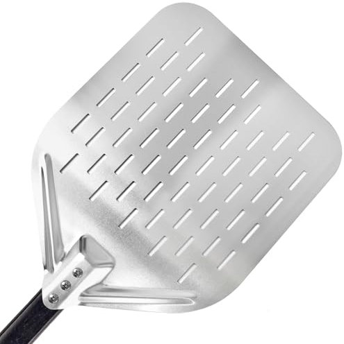 KIANGKIANG Pelle à pizza 40 x 30 cm, en aluminium, taille parfaite et design perforé pour une cuisson parfaite des pizzas (noir)
