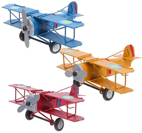 ABOOFAN 3piezas Adornos De De Cazas De Metal Retro Figuras De Avión para Decoración De Mesa del Hogar Accesorios para Fotos