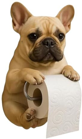 Dog Toilet Roll Holder, Resin Dog Toilet Paper Holder, Cute French Bulldog Animal Toilets Roll Holders, Wall Mounted Novelty Animal Tissue Paper Holders Storage Rack, for Home Bathroom Kitchen Decor