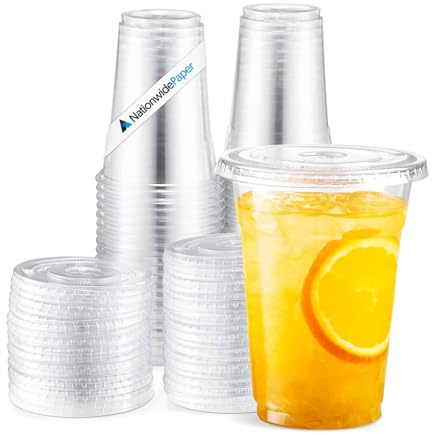 Nationwide Paper 20oz Crystal Clear Smoothie Cups with Flat Lids, Strong Premium Cups for Iced Coffee, Milkshakes, Slushies & Cold Beverages – Pack of 50