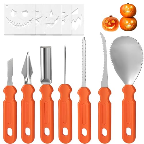 GWAWG 7 PCS Pumpkin Carving Kit with 24 Stencils, Halloween Pumpkin Carving Tools Set, for Halloween Decorations Kids & Adults