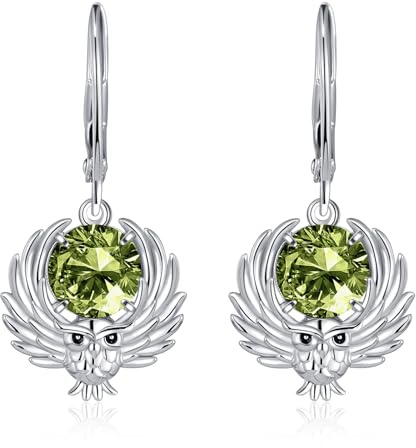 Eule Ohrringe Sterling Silber Eulen Geburtsstein baumeln Tropfen Schmuck Geschenke für Damen