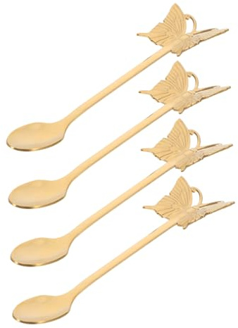 Ciieeo 4 pezzi Cucchiai Dessert Acciaio Lungo per Insalata Gelato e Servizio Ristorante Gelaterie
