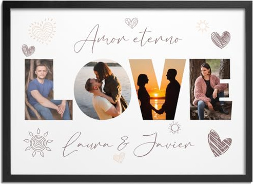 Pictalia - Personalisierte Bilderrahmen LOVE, Valentinstag, Geschenk Personalisiert, Familien geschenk, Hochzeitsgeschenk Personalisiert, Paar Geschenke, Rahmen A4, A3, A2, Anpassbarer Text