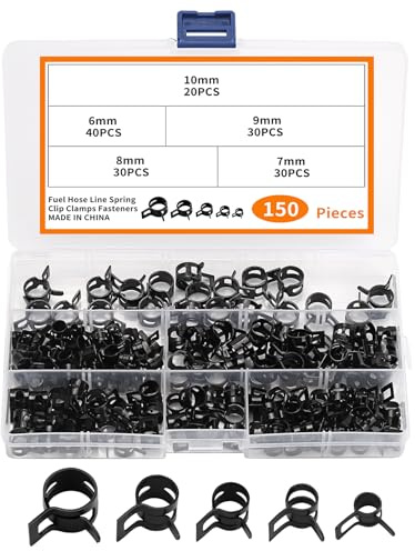 150 Pezzi Fascette A Molla Per Tubo, Zinco Nero, 6/7/8/9/10 Mm, Per Tubi Carburante/Acqua/Aria/Vuoto In Silicone, Fai-Da-Te Auto E Casa