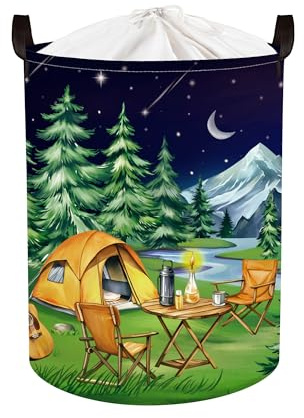 HUUMONSS Night Camping Laundry Hamper Picnic Large Storage Basket Bonfire Collapsible Adults Organizer Toy Clothes Bins for Outdoor, Bathroom,Star, 63L
