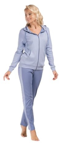 Consult-Tex Damen Freizeitanzug Hausanzug, Jogginganzug Pyjama Baumwolle-PE Reißverschluß mit Langarm. Frauen Hausanzug für Winter wie Sommer. DW100blau. Gr.: 40/42