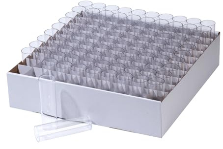 500 Stück Drosophila Röhrchen mit Tray,28.5 × 95 mm Drosophila Zucht, Reagenzgläser aus Kunststoff, Flacher Boden, Polystyrol, Für Labor Drosophila, 100/Tray