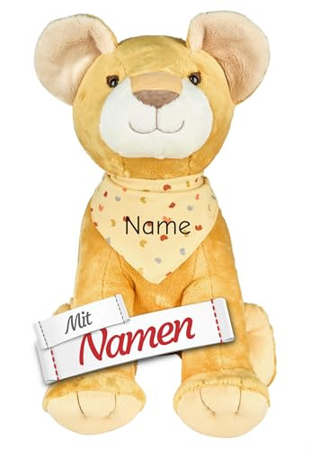 LALALO Sterntaler Kuscheltier mit Namen Löwe - Leo Kollektion, Bestickt auf Halstuch, XXL Plüschtier, Babygeschenk zur Geburt und Taufe, Einschlafhilfe und Trostspender