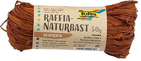folia 9075 - Raffia Naturbast rehbraun, 1 Bündel mit 50 g, Schnur aus natürlichem Strohgemisch, ideal zum Basteln, zur Dekoration oder für Gestecke, Sträuße und andere floristische Arbeiten