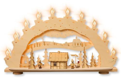 weigla - Schwibbogen original Erzgebirge I Lichterbogen Weihnachten I Motiv Winterzauberland I 10 Lampenkerzen + 1 Ersatzlampe I 10 x 23 V, 3 W, E10 I beleuchtete Weihnachtsdeko innen