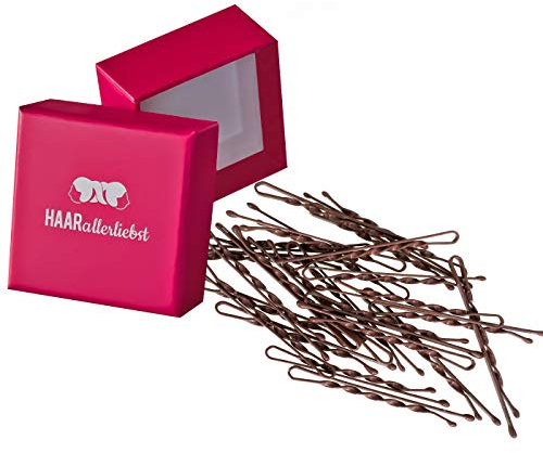 HAARallerliebst 24 Haarnadeln gedreht - 5,5 cm Bobby Pins braun - mehr Halt durch die Drehung – Haarklemmen Damen & Hair Pins in pinker Box - Perfekte Haarnadel für Styling & Halt