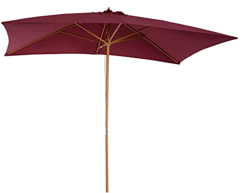 Outsunny Parasol Droit parasol de jardin rectangulaire double toit Bois Polyester Haute densité 3 x 2 m Rouge Bordeaux