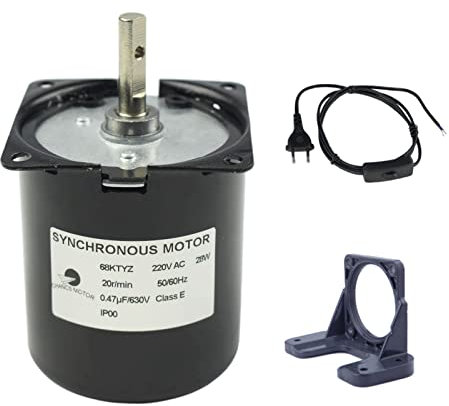 CHANCS Barbacoa de Motor eléctrico de Alto par 68KTYZ 220V 20RPM con Reductor de Engranajes Soporte de Motor y Enchufe de Interruptor de Cable de alimentación