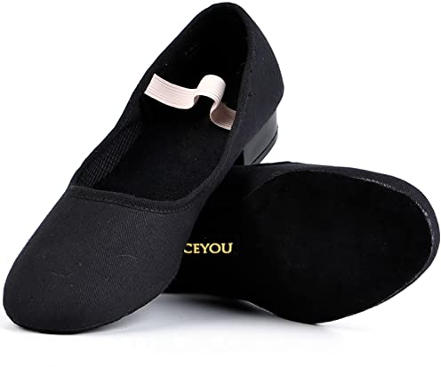 DANCEYOU Tanzschuhe Canvas Charakter Schuhe mit niedrigem Absatz für Mädchen und Frauen Schwarz EU 38