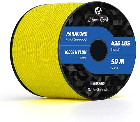 Abma Cord Paracord 3mm 30M 100% Nylon Seil Paracord 425 Typ II Schnur mit 3 Kern für Basteln, Camping, Survival - Max. 192kg (425lbs) - Neon Gelb