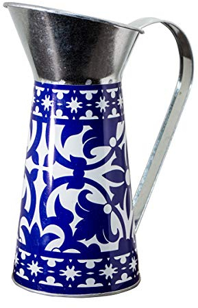 Antikas - Caraffa vintage con fiori – in metallo, blu argento, portoghese