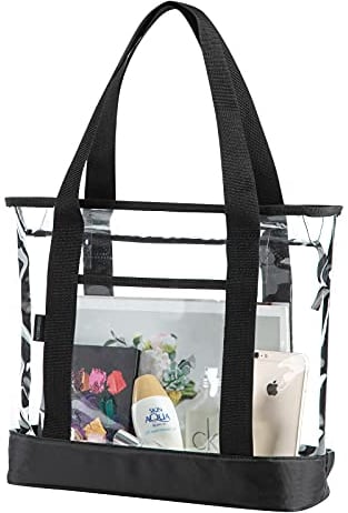 BORMELUN Clear Totes Bag Damen – Große Arbeit Transparente Schultertasche Handtasche Schwarz, Transparent, 13 x 4.5 x 17.5 inches