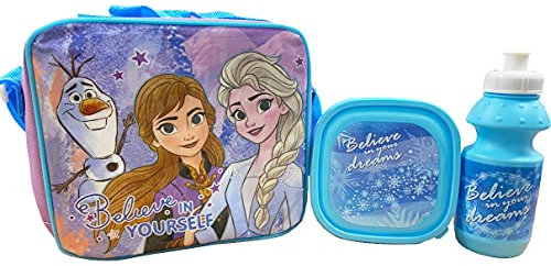 Frozen Kids Isolierte Lunchtasche für die Schule, Sandwich-Box und Flasche, 3-teiliges Set
