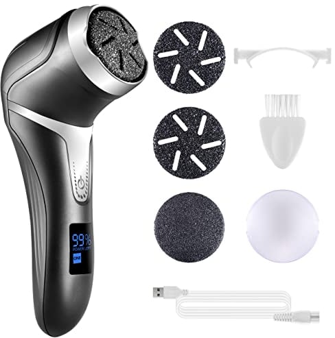 Asiaark Foot Callus Remover - Rechargeable Waterproof Electric Foot Files for Dry Hard Dead Skin and Cracked Heels, Professional Pedicure Tools with 3 Grinding Heads and 2 Speeds, Black