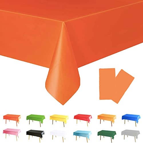 POPOYU 2 Stück Orange Streifen Tischdecken,Orange und Weiße Streifen Tischdecken Kinder Party Dekorationen Kunststoff Tischdecke für Kindergeburtstag,Picknick