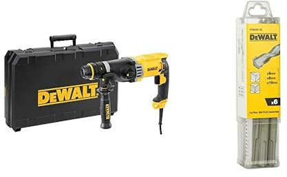DEWALT Perforateur SDS-PLUS 3J - 3 Modes avec Coffret de Transport - 900W, D25144K-QS + DEWALT Jeu de 6 Forets SDS-PLUS pour Perçage Béton, DT60302-QZ
