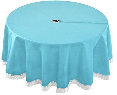 Qilmy Mantel redondo de color azul sólido para exteriores, de 60 pulgadas, impermeable, con agujero para sombrilla y cremallera, para decoración de fiesta en el patio trasero, barbacoa, fiesta