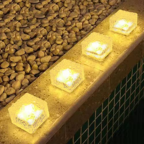 Howeifull Solarlampen für Außen, 4 Stück Wasserdicht Solar Bodenleuchten Pflastersteine Wegbeleuchtung, LED Ziegel Solarlicht mit Lichtsensor für Balkon Patio Schritte Deko (Warmweiß)